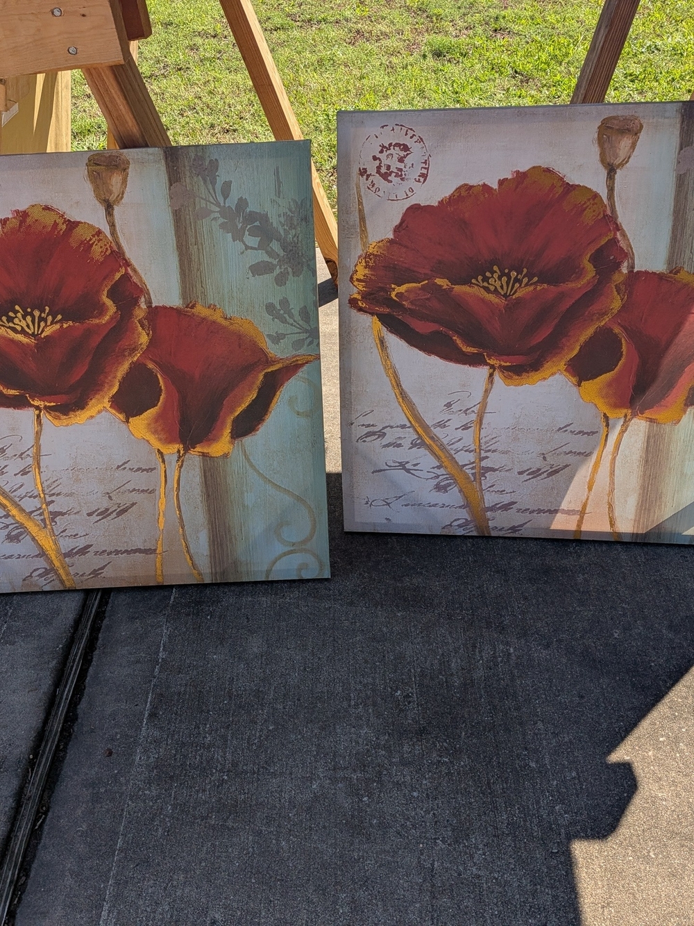 Red Poppy Floral Canvas Wall Art Pair
